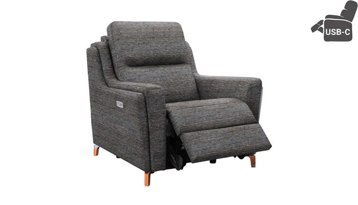 Parker Knoll Portland Recliner Armchair USB Caledonian Grey Mahogany Leg